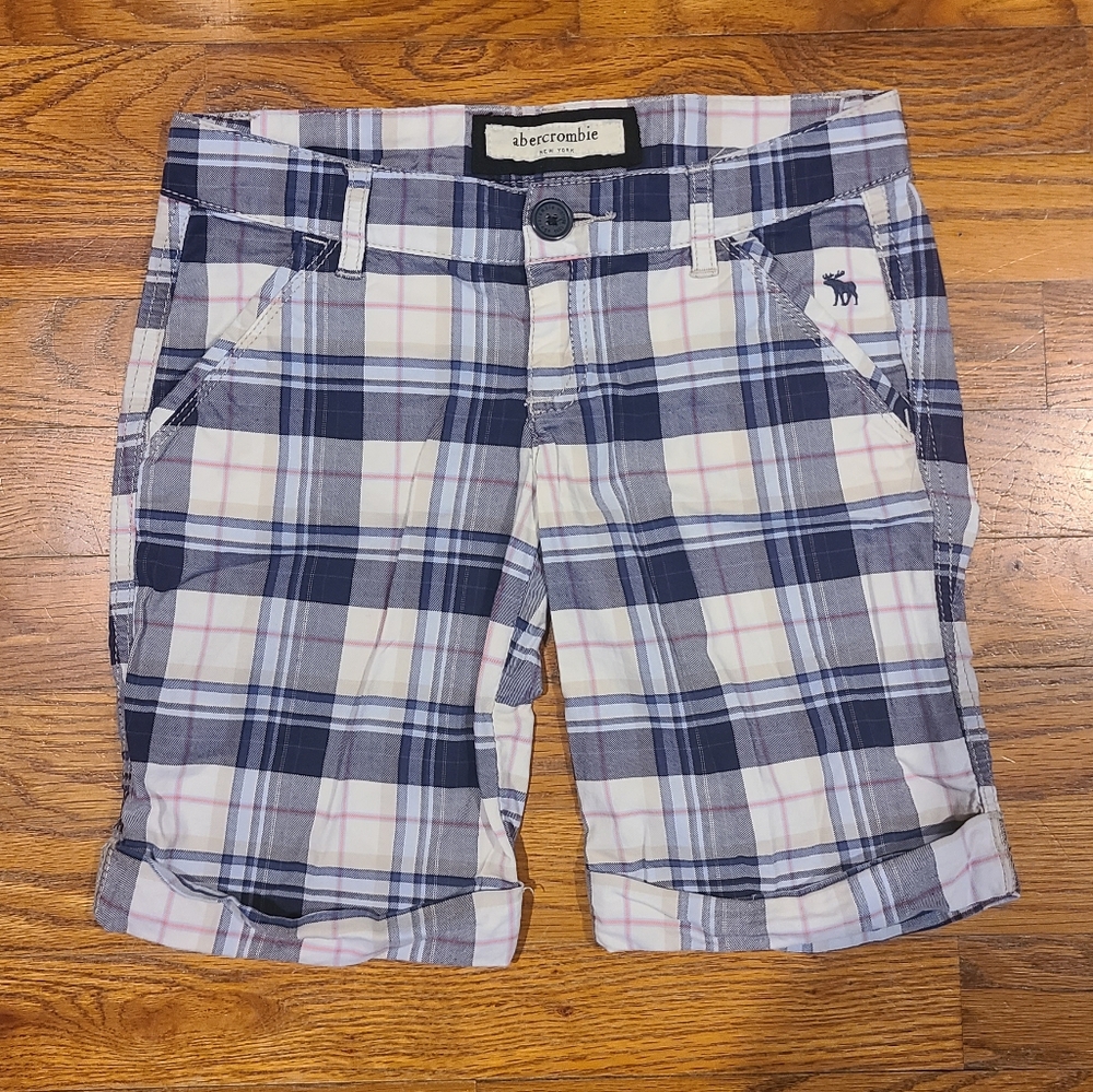 Abercrombie Kids Bermuda Plaid Shorts - Blue and White Size 10